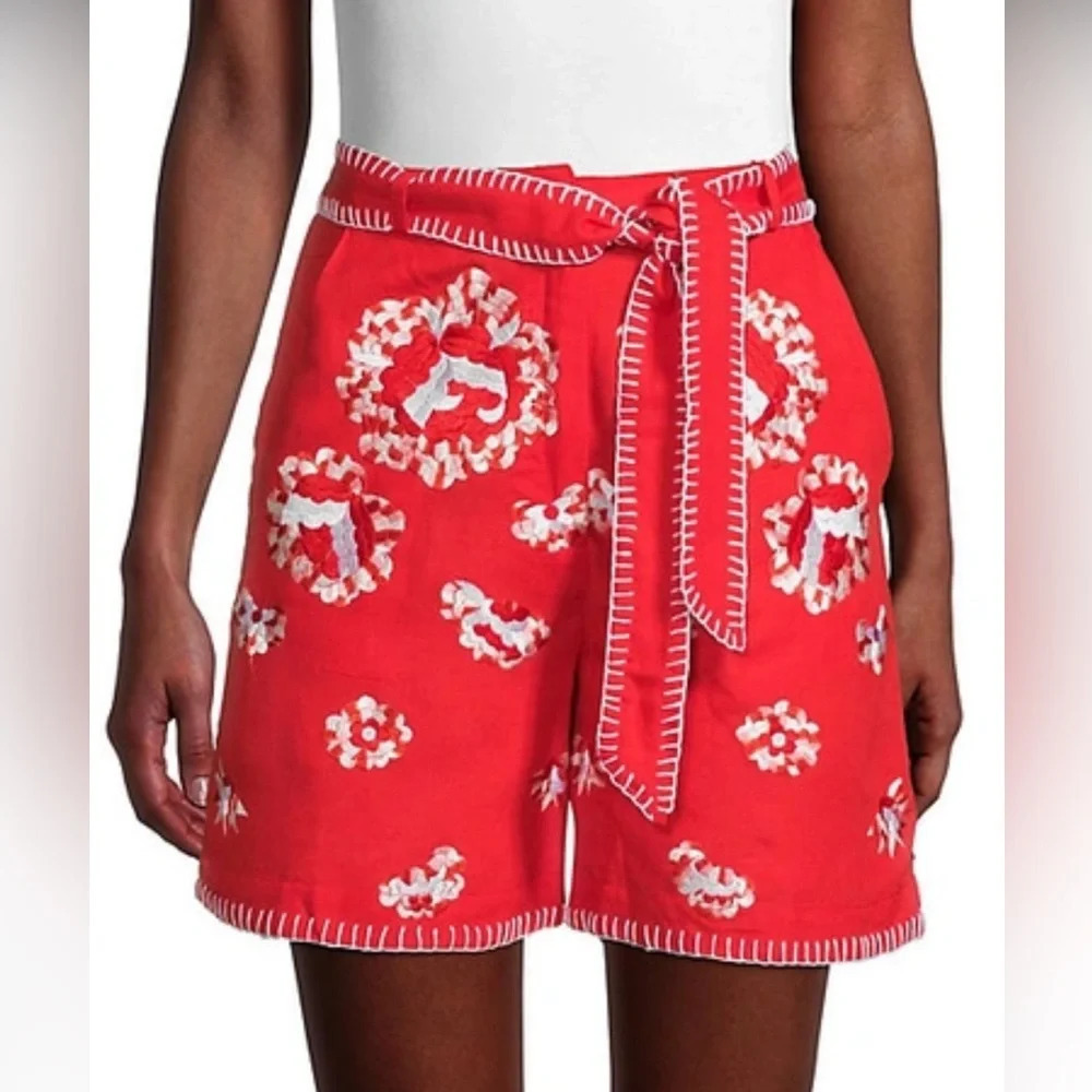 ! All Things Mochi Embroidered Floral Shorts In Red